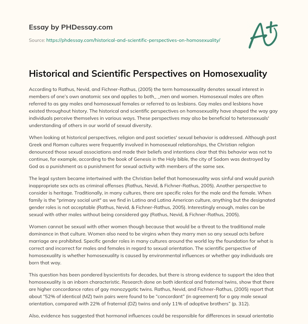 Historical and Scientific Perspectives on Homosexuality essay