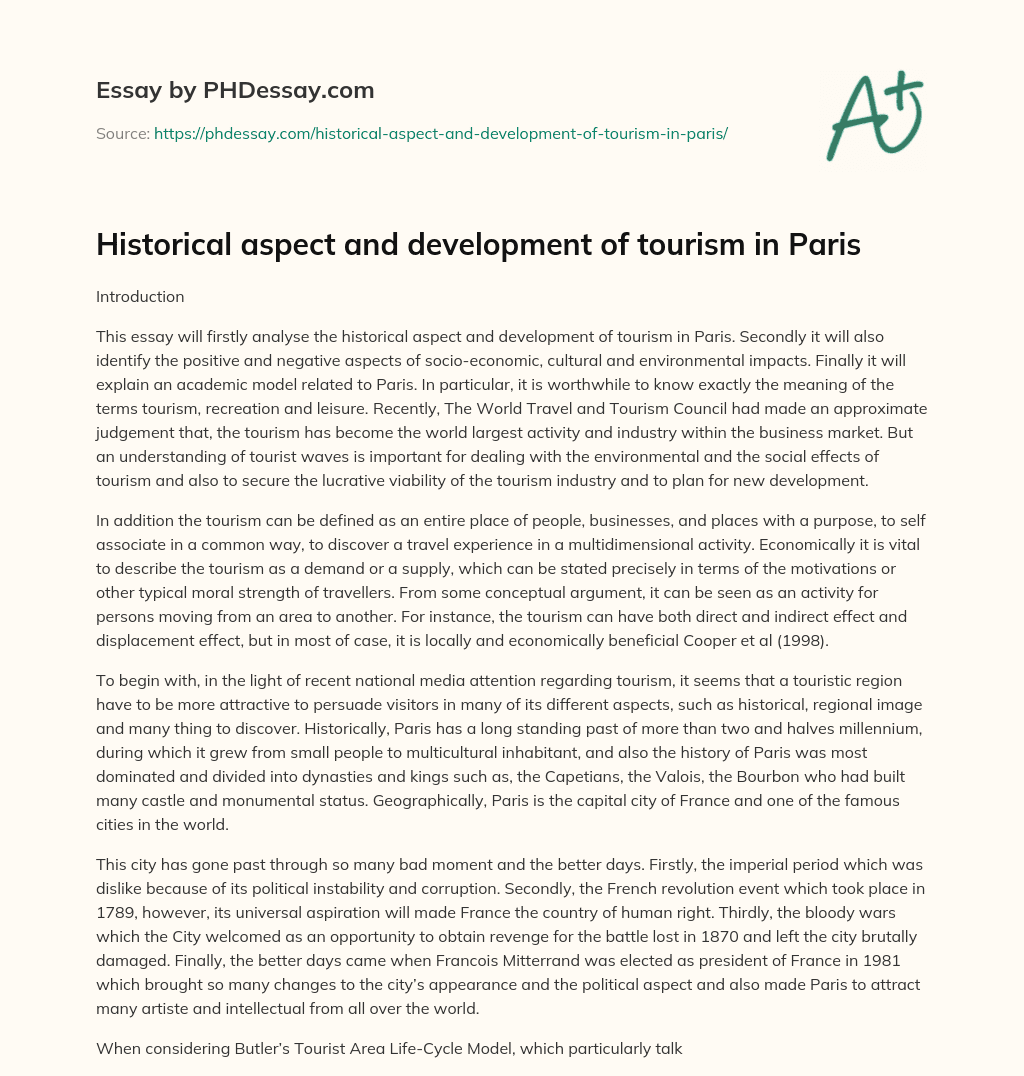 Historical aspect and development of tourism in Paris essay