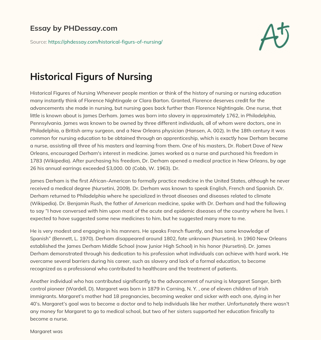 Historical Figurs of Nursing essay