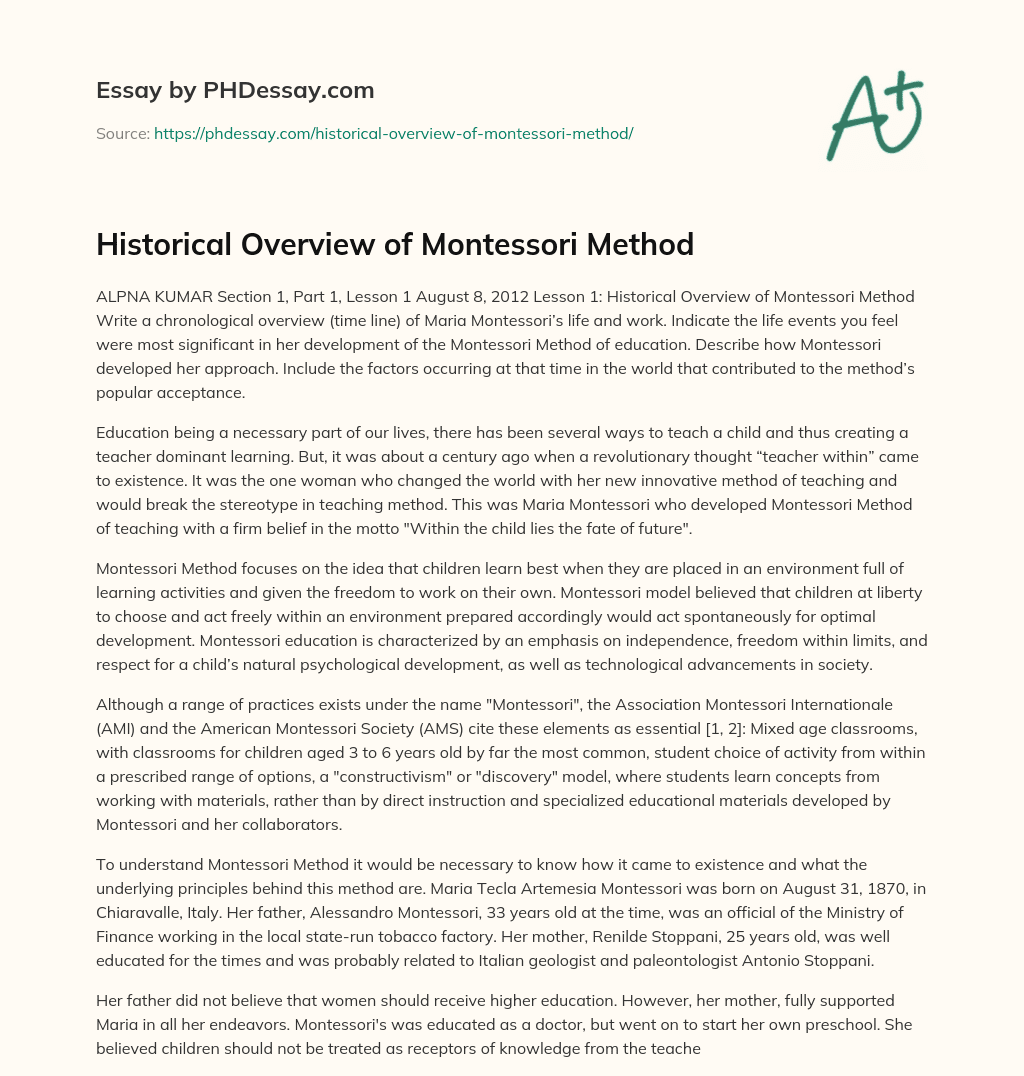 Historical Overview of Montessori Method essay