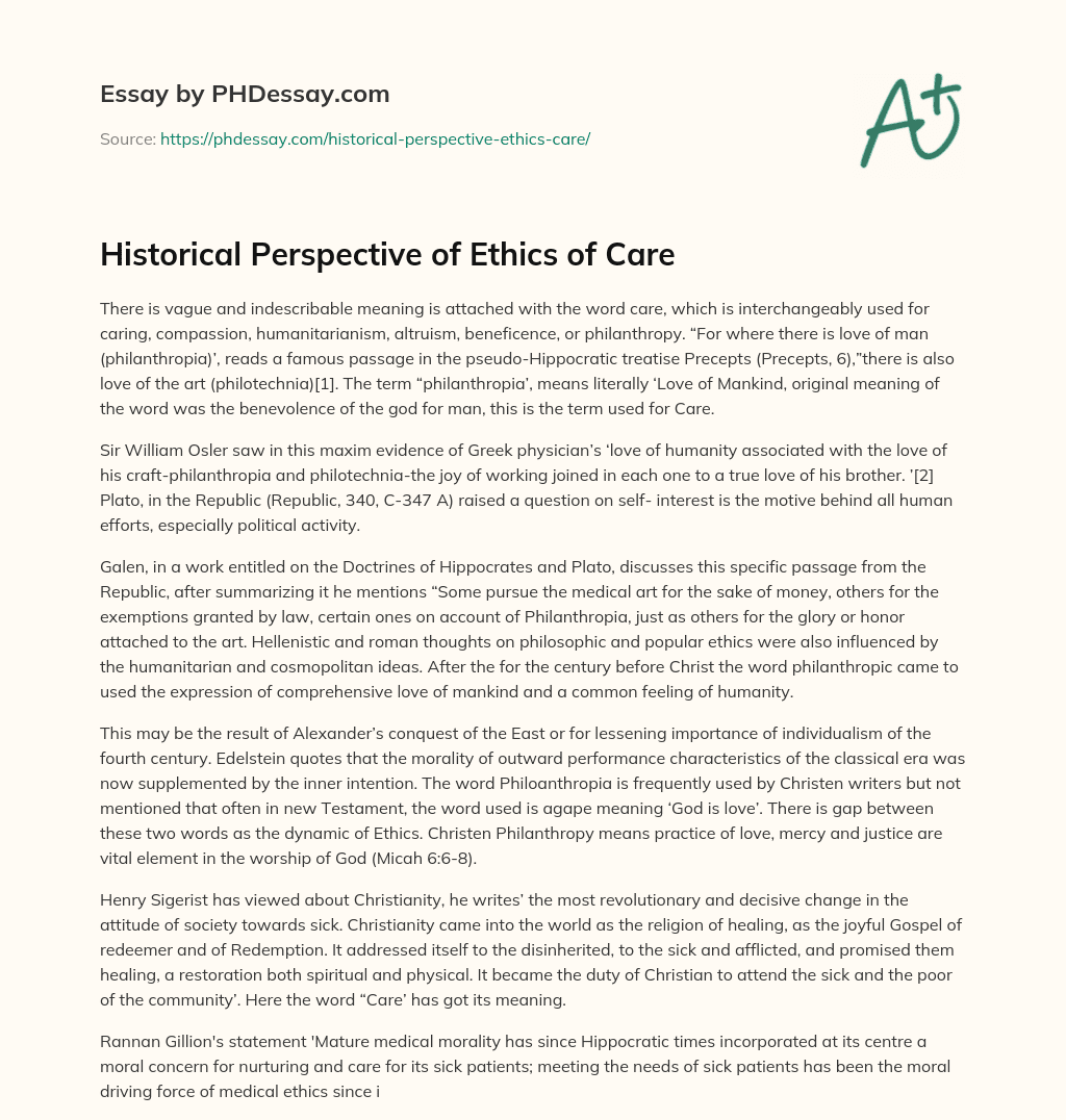 Historical Perspective of Ethics of Care essay