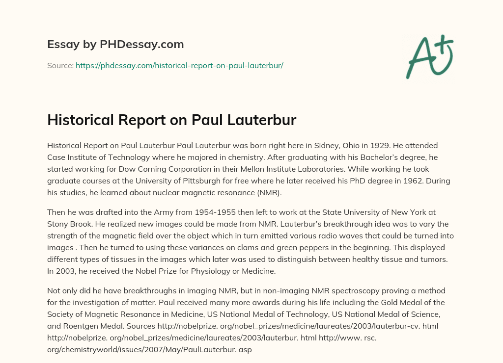 Historical Report on Paul Lauterbur essay