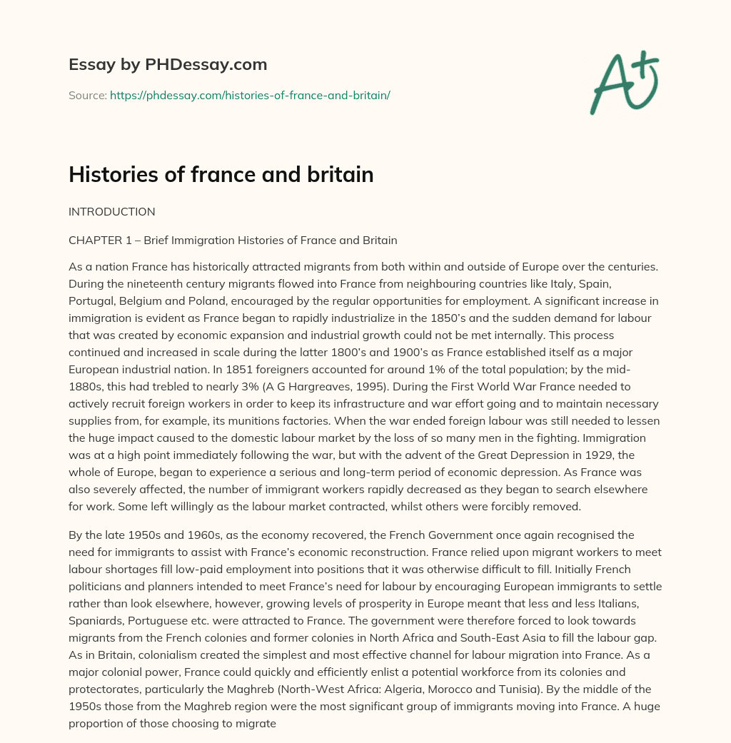 Histories of france and britain essay