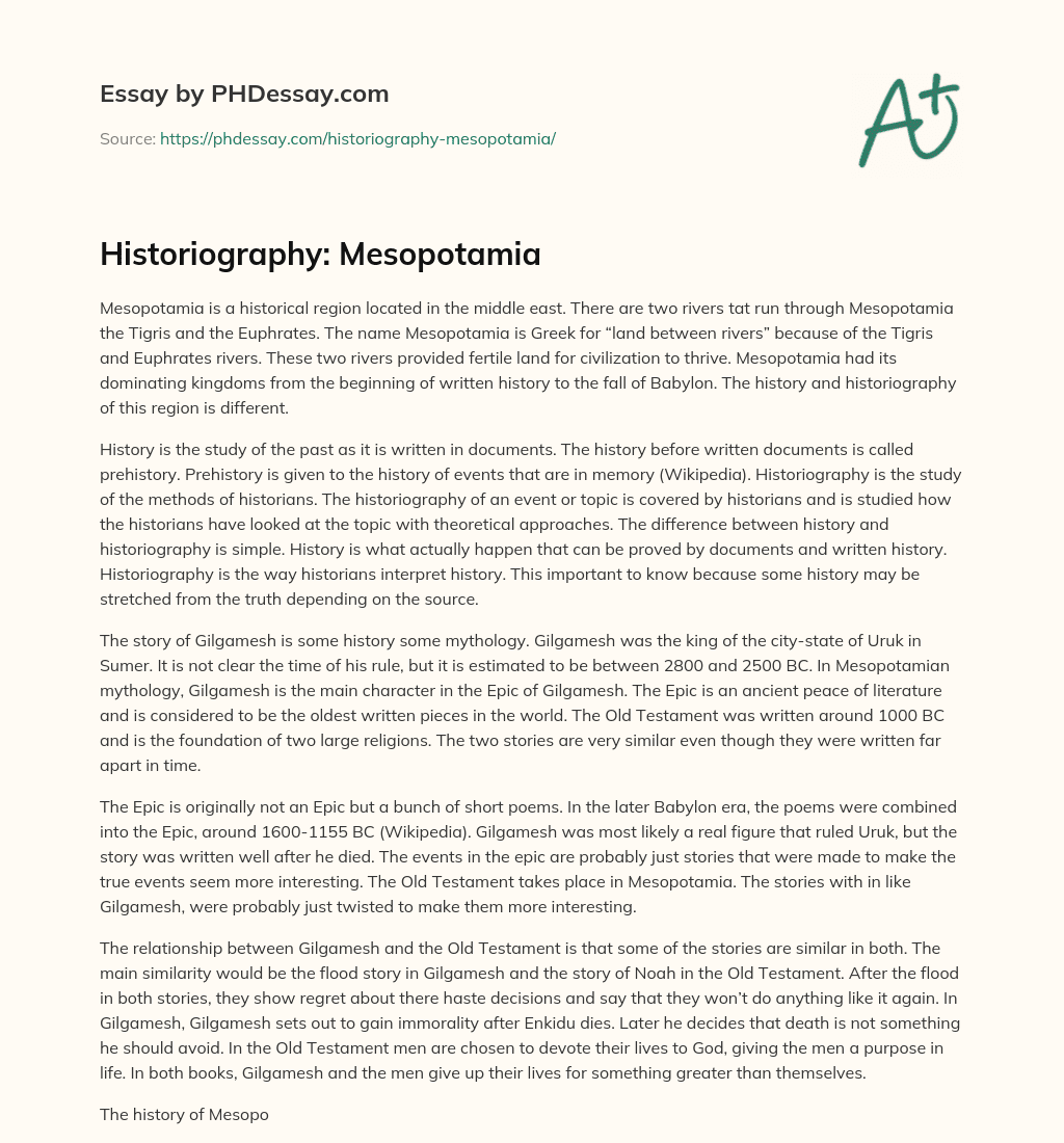Historiography: Mesopotamia essay