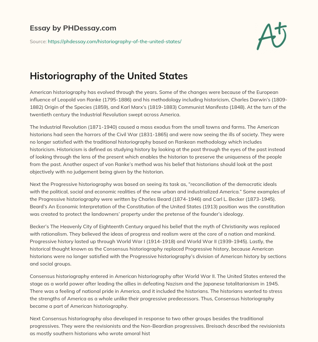 Historiography of the United States essay