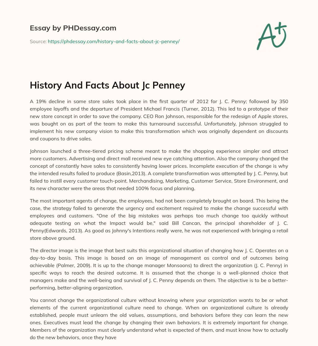 History And Facts About Jc Penney essay
