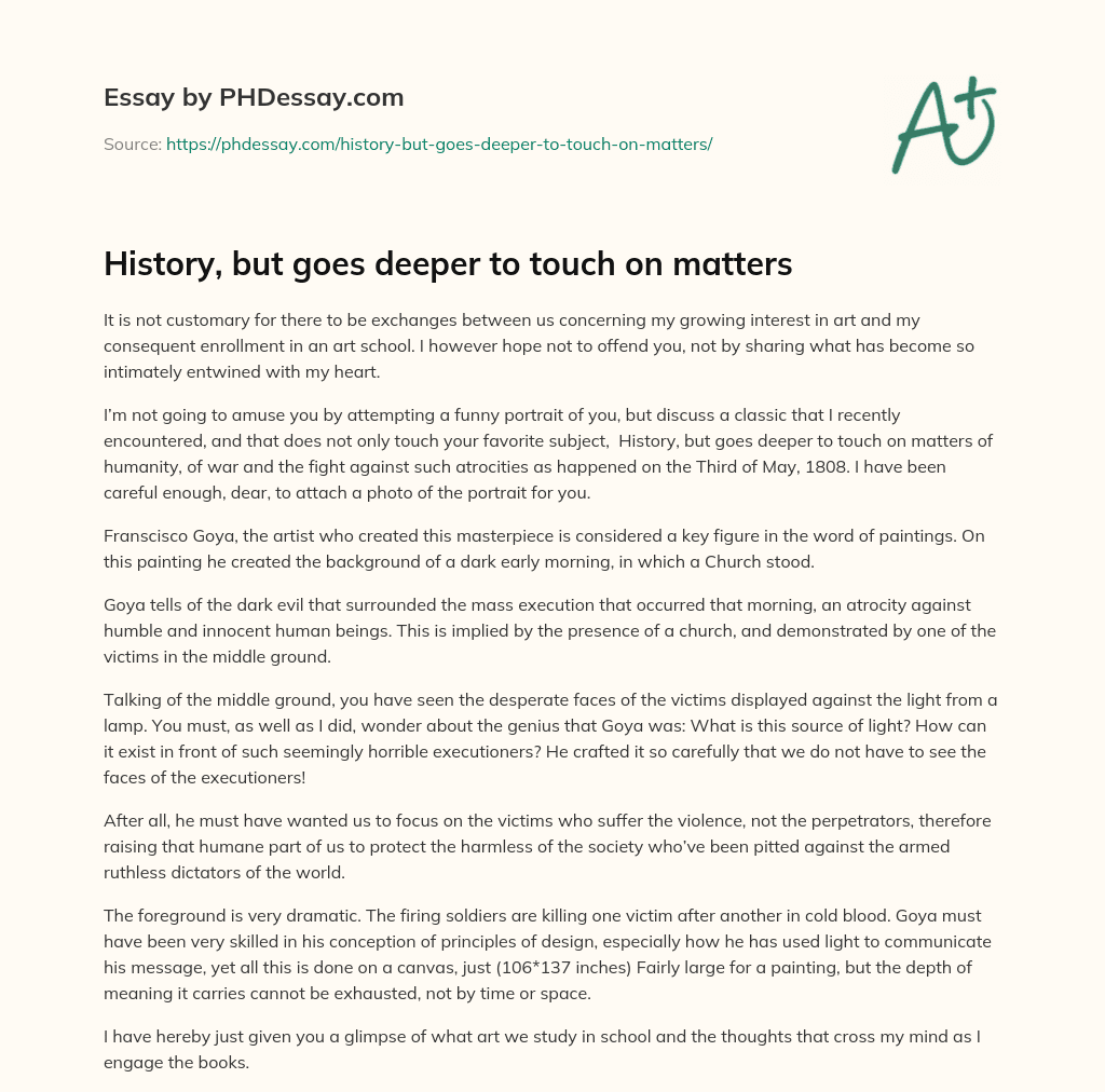 History, but goes deeper to touch on matters essay