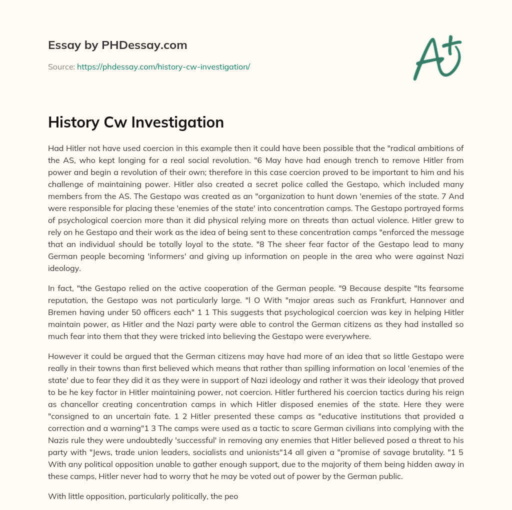 History Cw Investigation essay