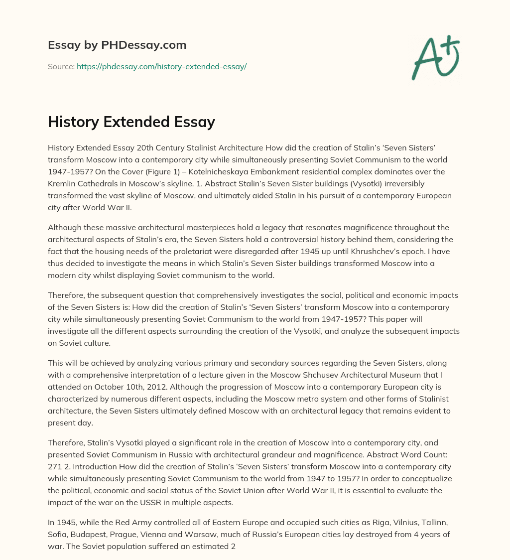 History Extended Essay essay