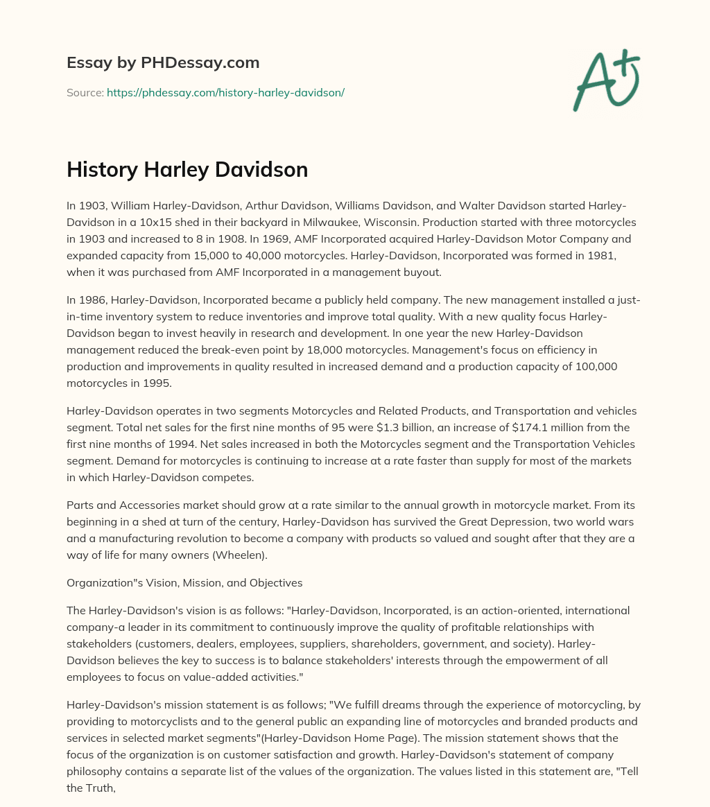 History Harley Davidson essay
