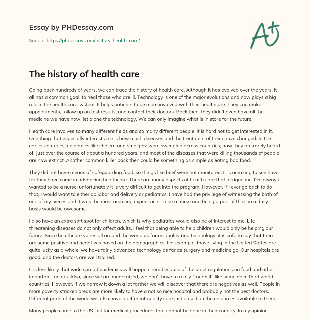 The history of health care essay