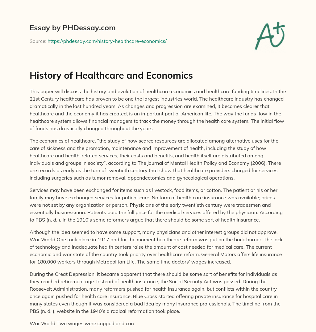 History of Healthcare and Economics essay