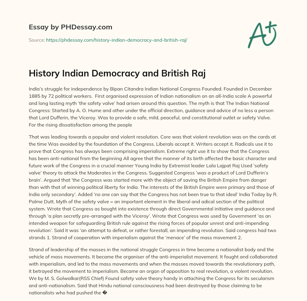 History Indian Democracy and British Raj essay