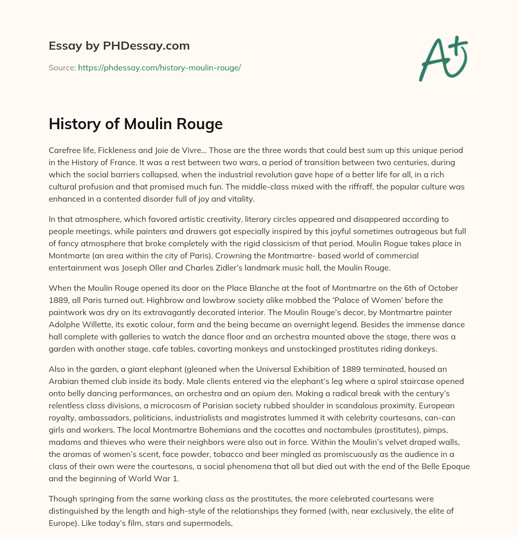 History of Moulin Rouge essay