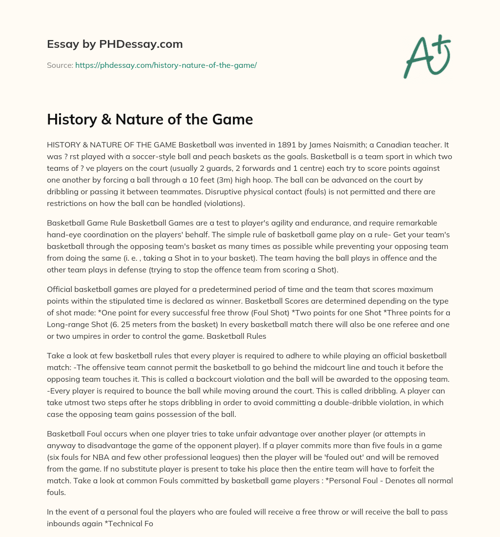 History & Nature of the Game essay