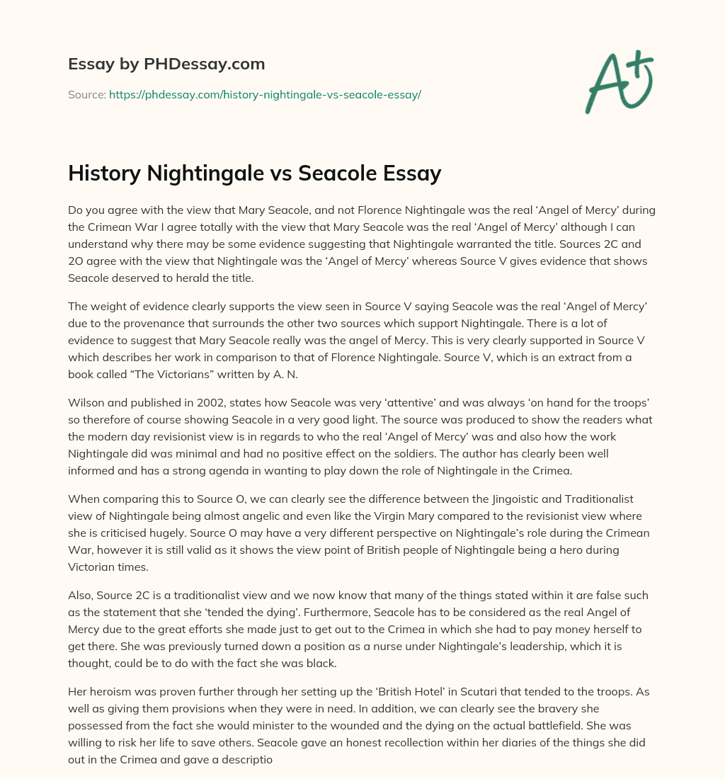 History Nightingale vs Seacole Essay essay
