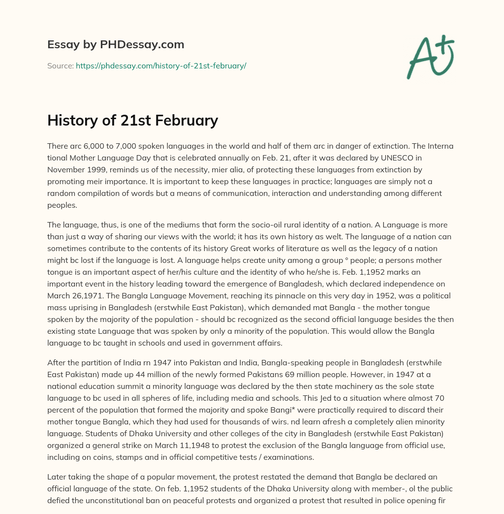 History of 21st February essay