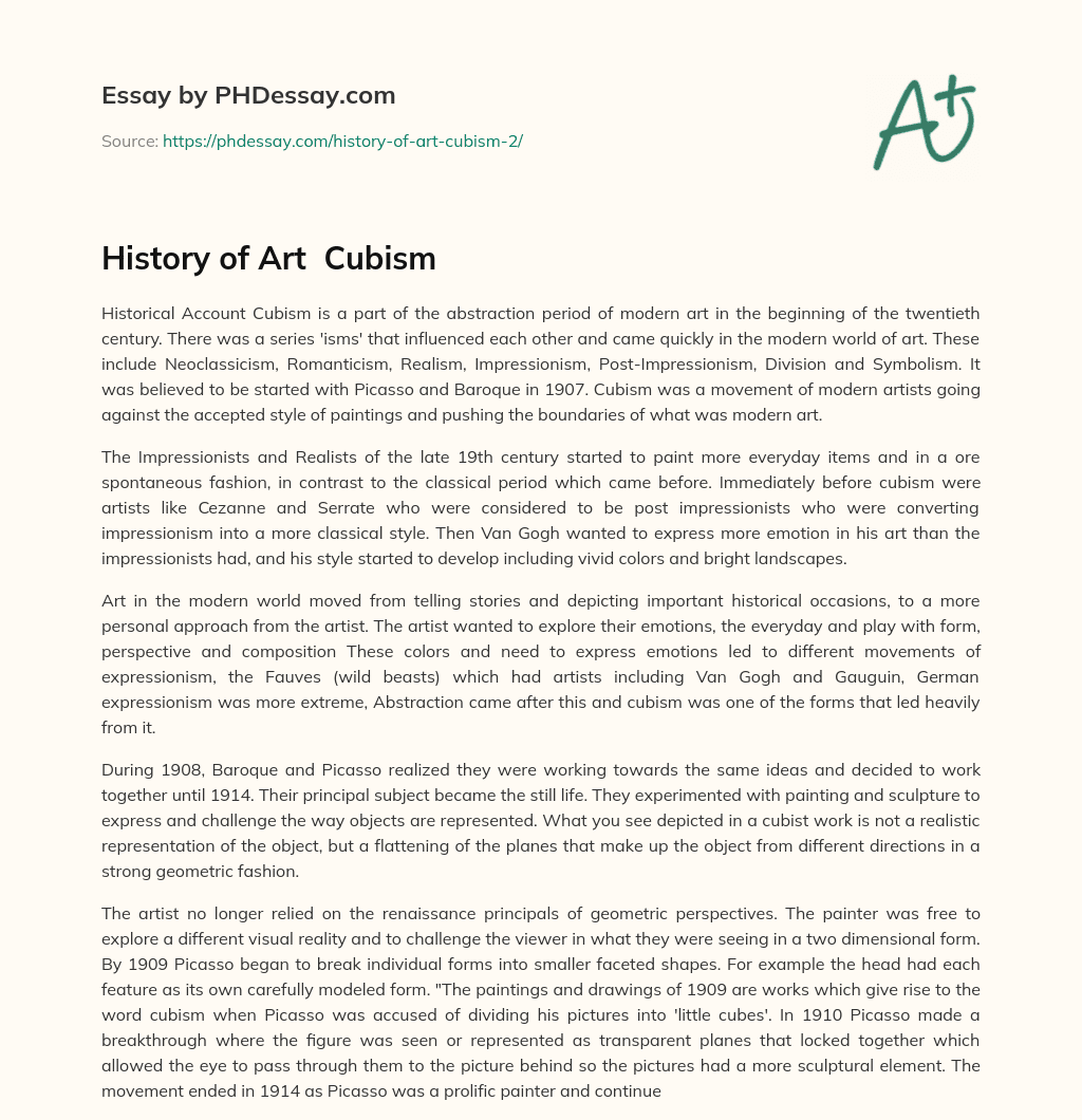 History of Art  Cubism essay