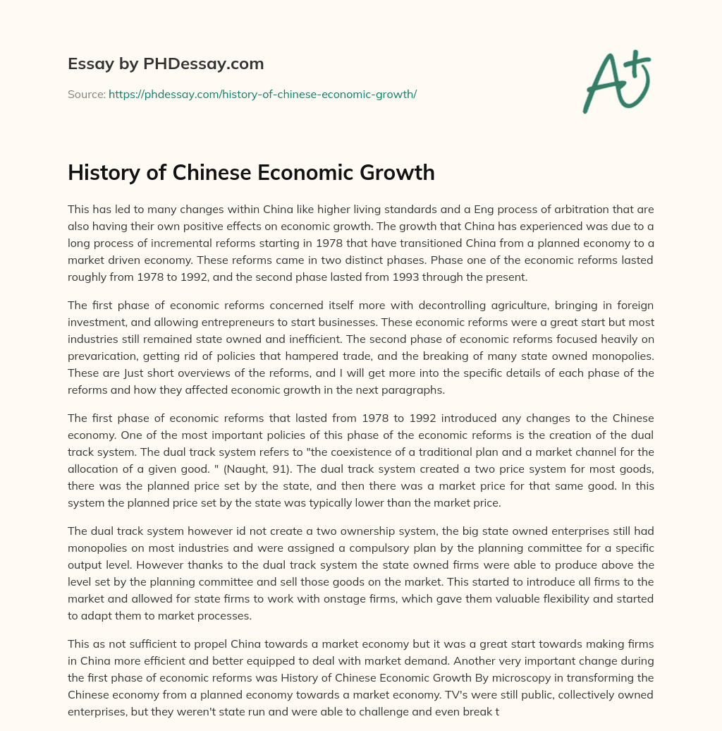 History of Chinese Economic Growth essay