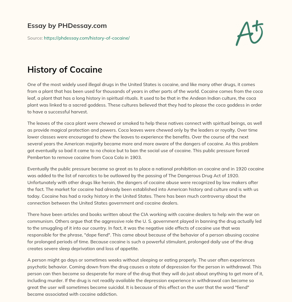 History of Cocaine essay