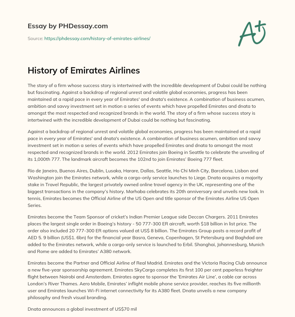History of Emirates Airlines essay