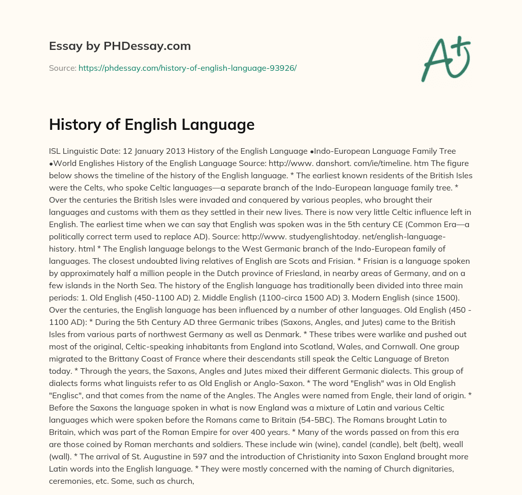 History of English Language essay