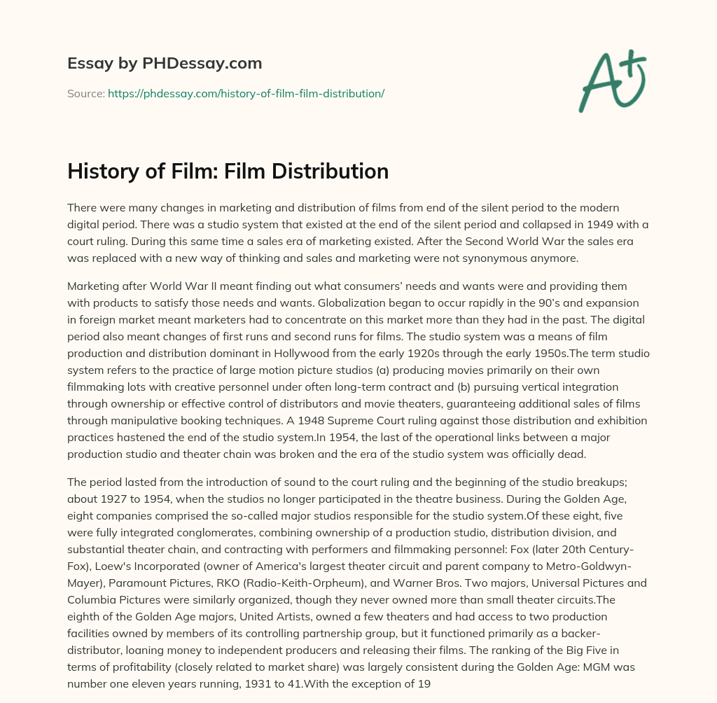 History of Film: Film Distribution essay