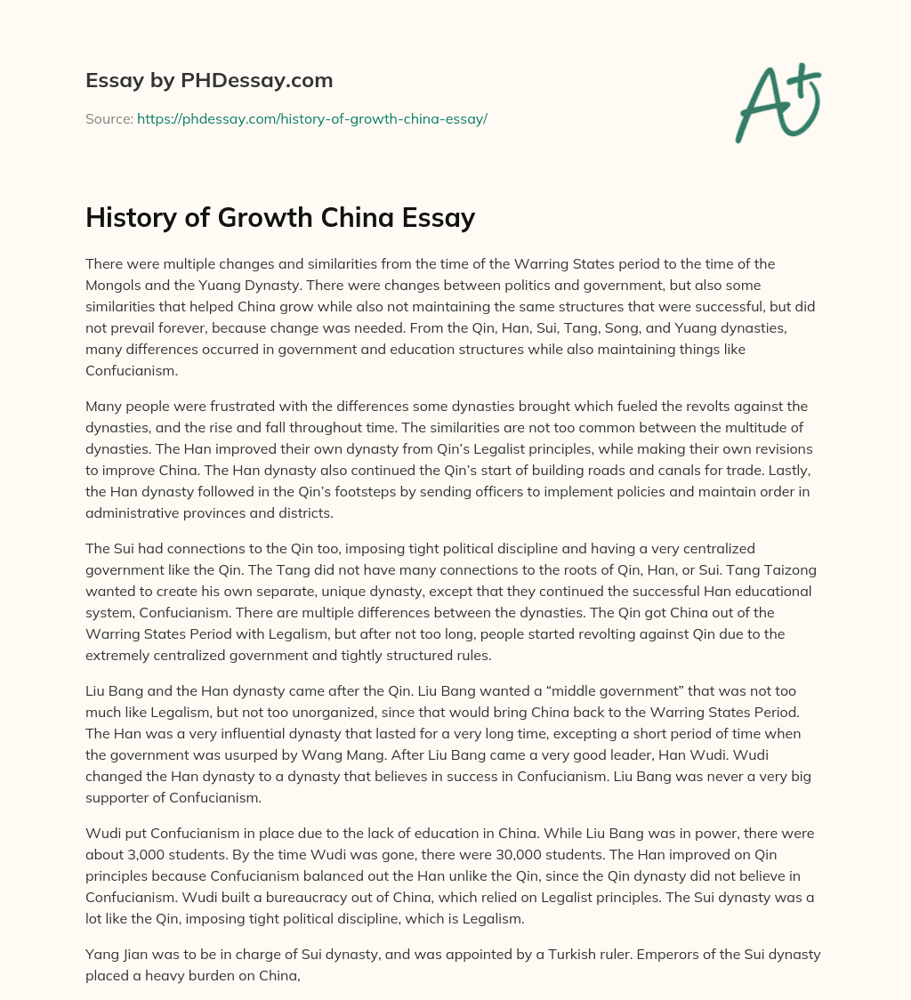 History of Growth China Essay essay