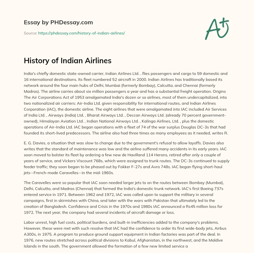 History of Indian Airlines essay