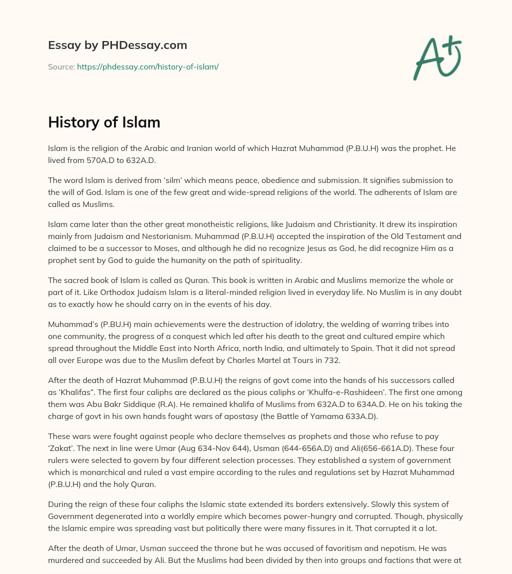 History of Islam essay