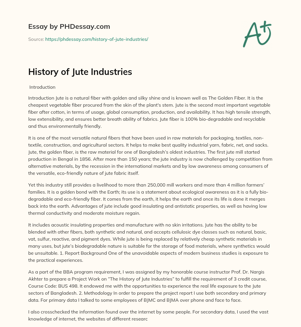 History of Jute Industries essay