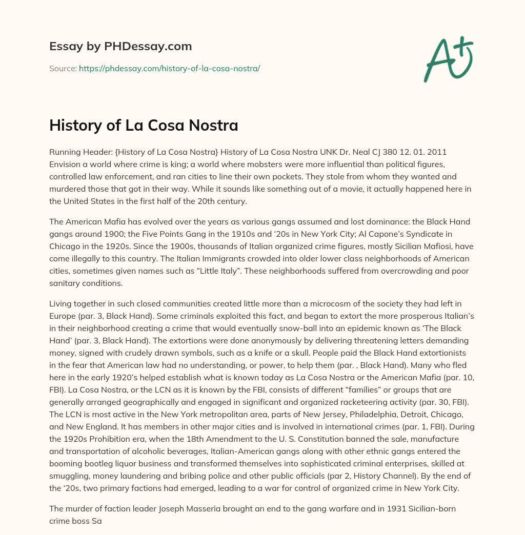 History of La Cosa Nostra essay