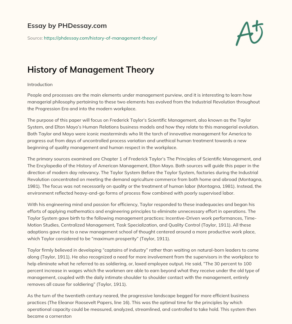 history of management essay