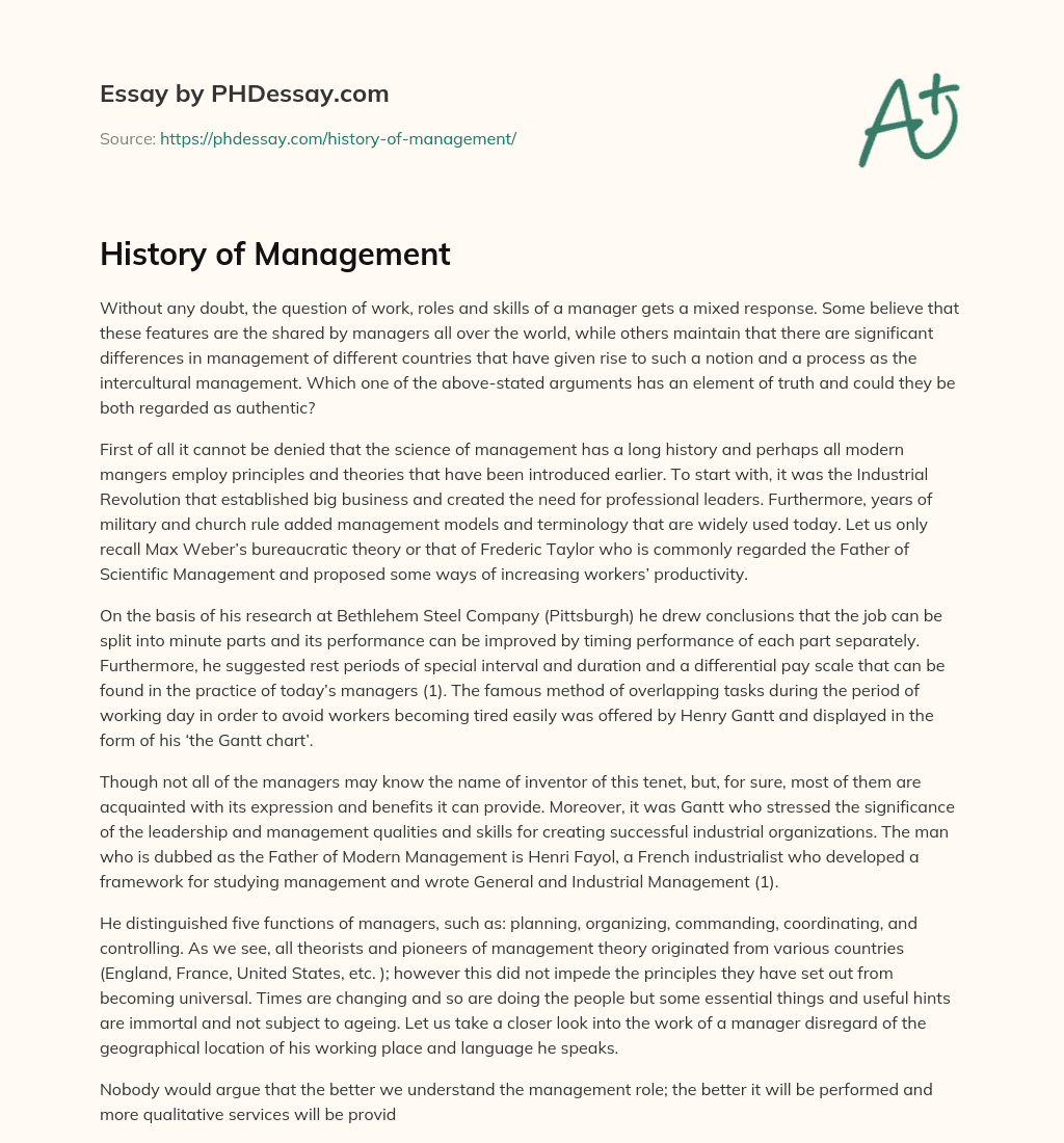 history of management essay