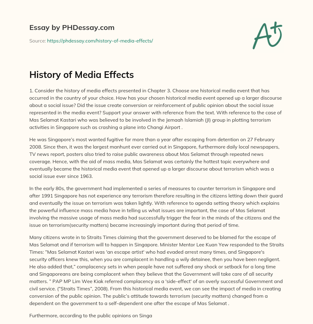 History of Media Effects essay