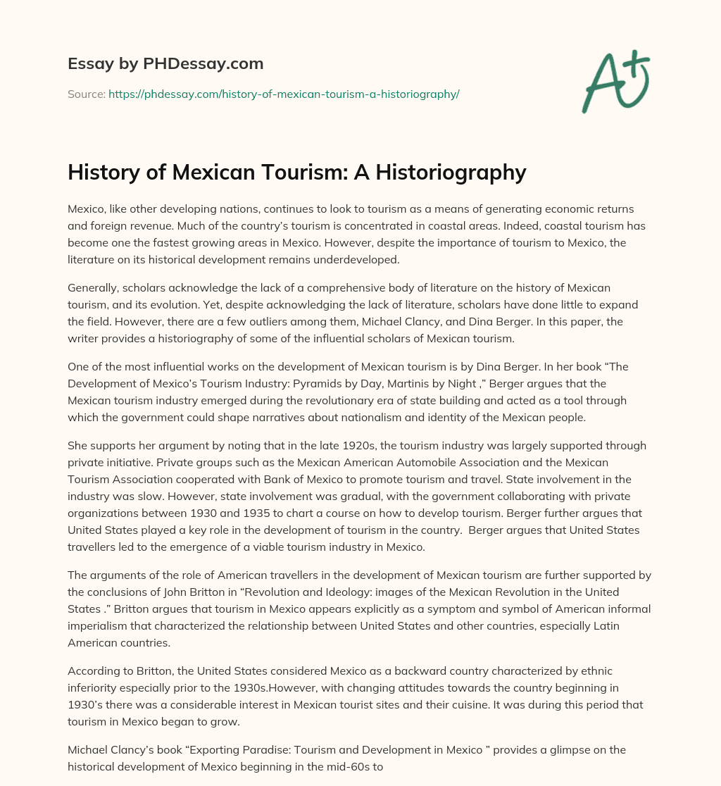 History of Mexican Tourism: A Historiography essay