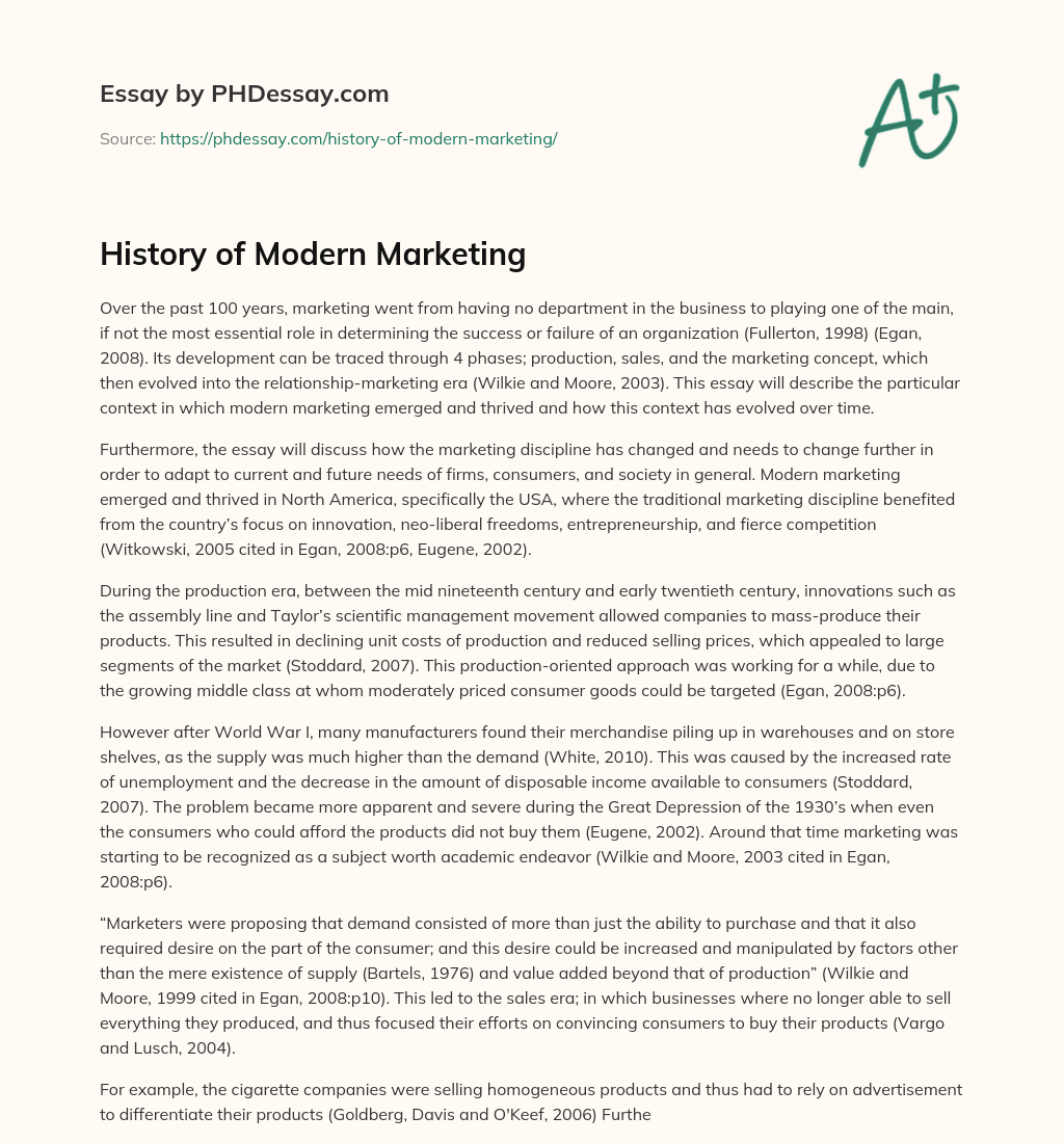 History of Modern Marketing essay