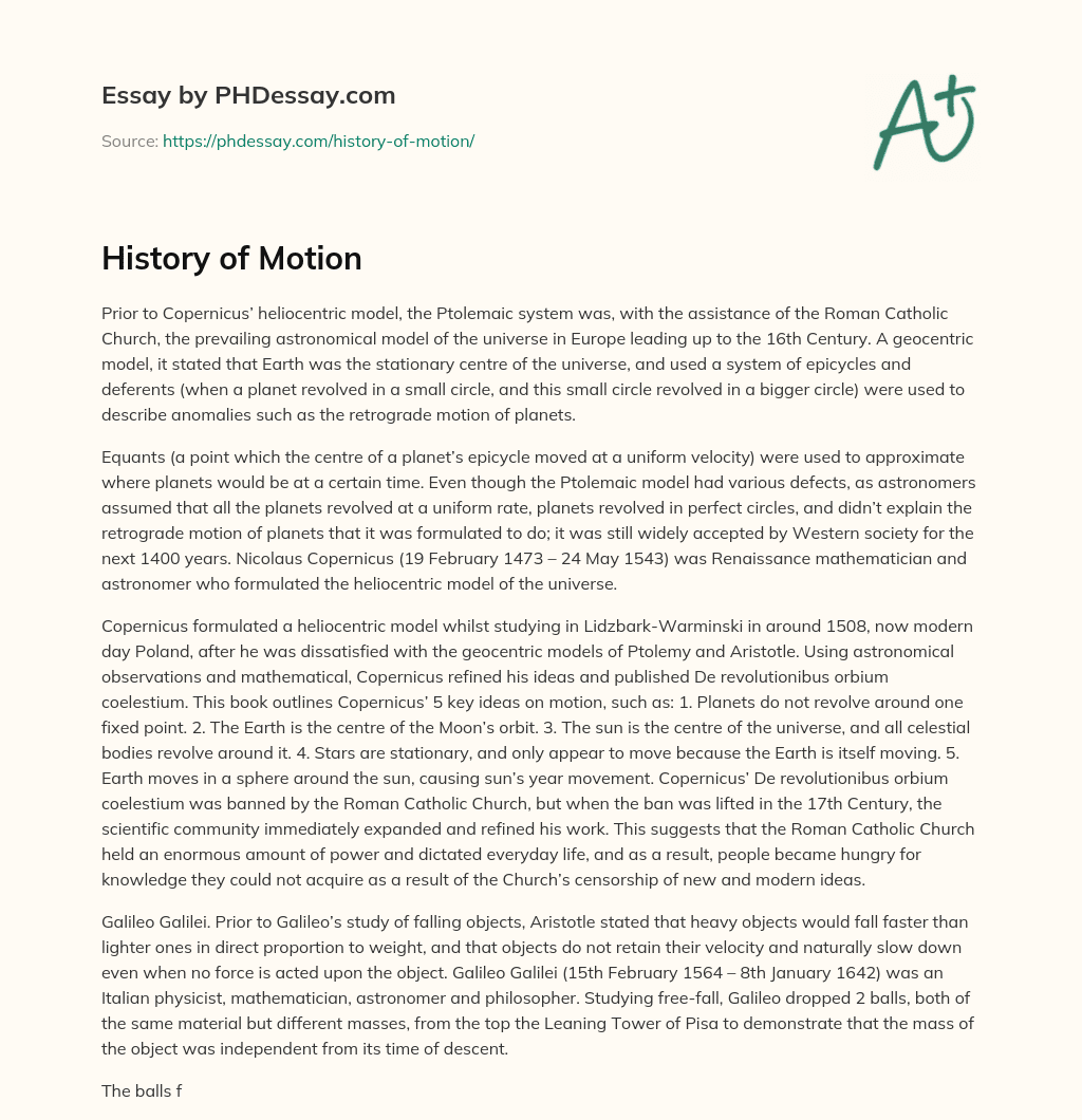 History of Motion essay