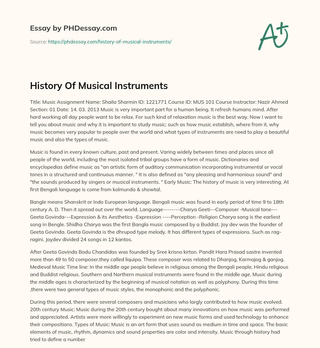 History Of Musical Instruments essay