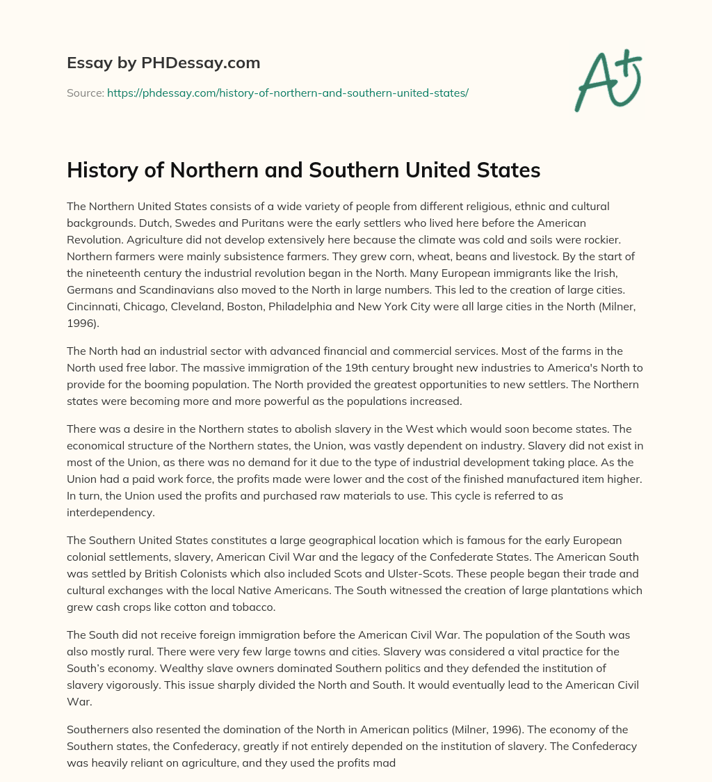 History of Northern and Southern United States essay