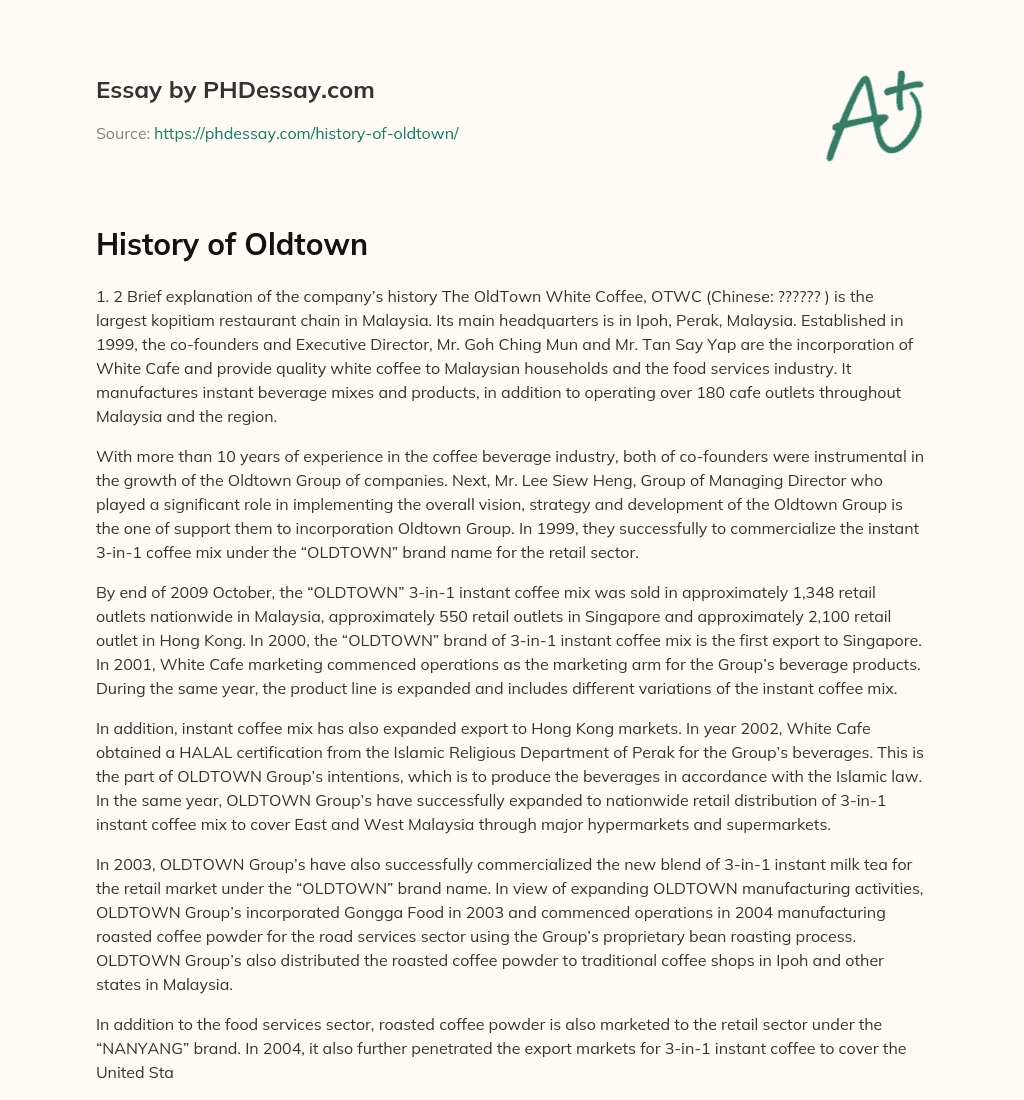 History of Oldtown essay