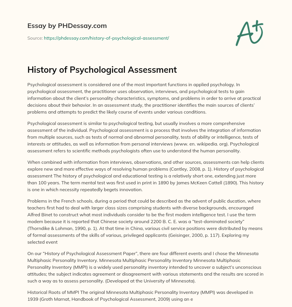 History of Psychological Assessment essay