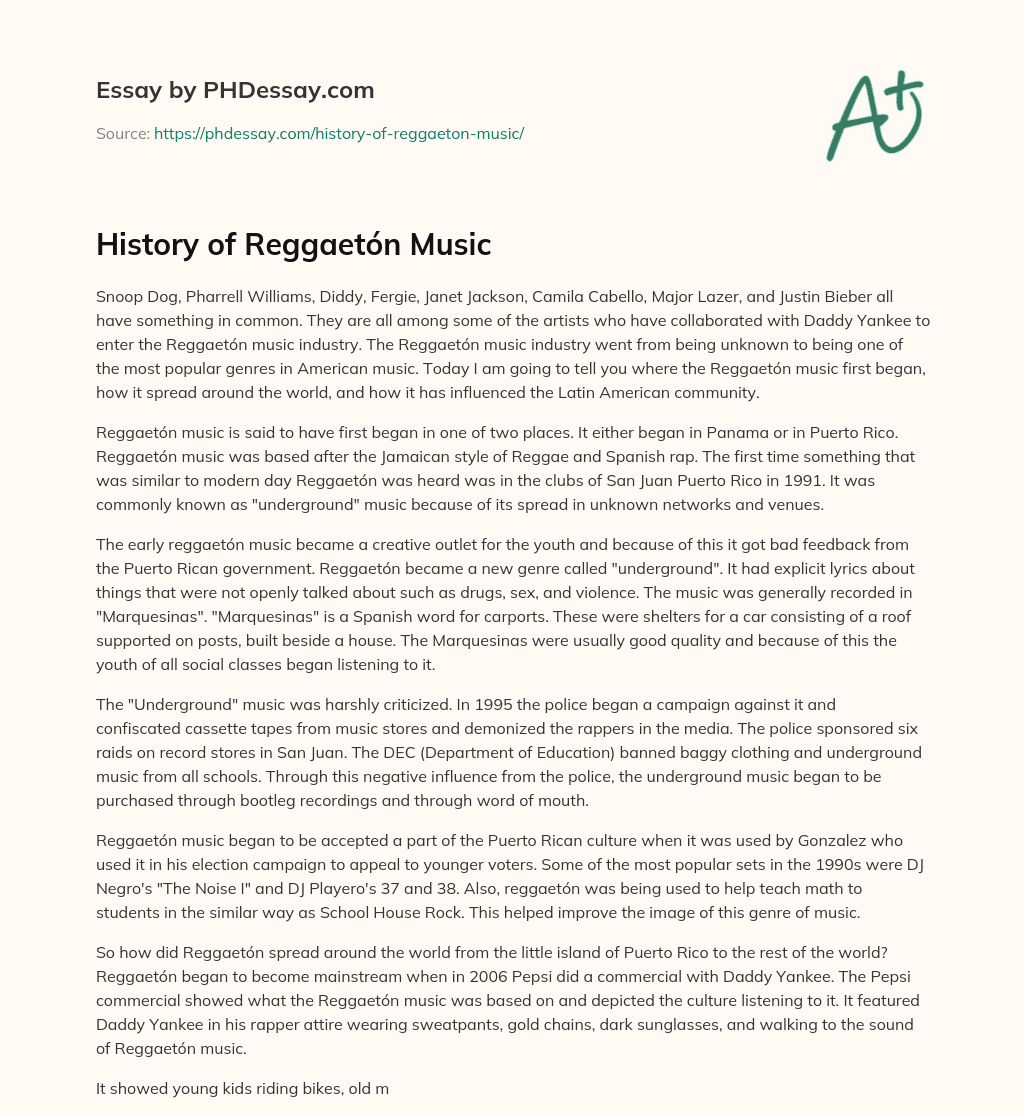 History of Reggaetón Music essay