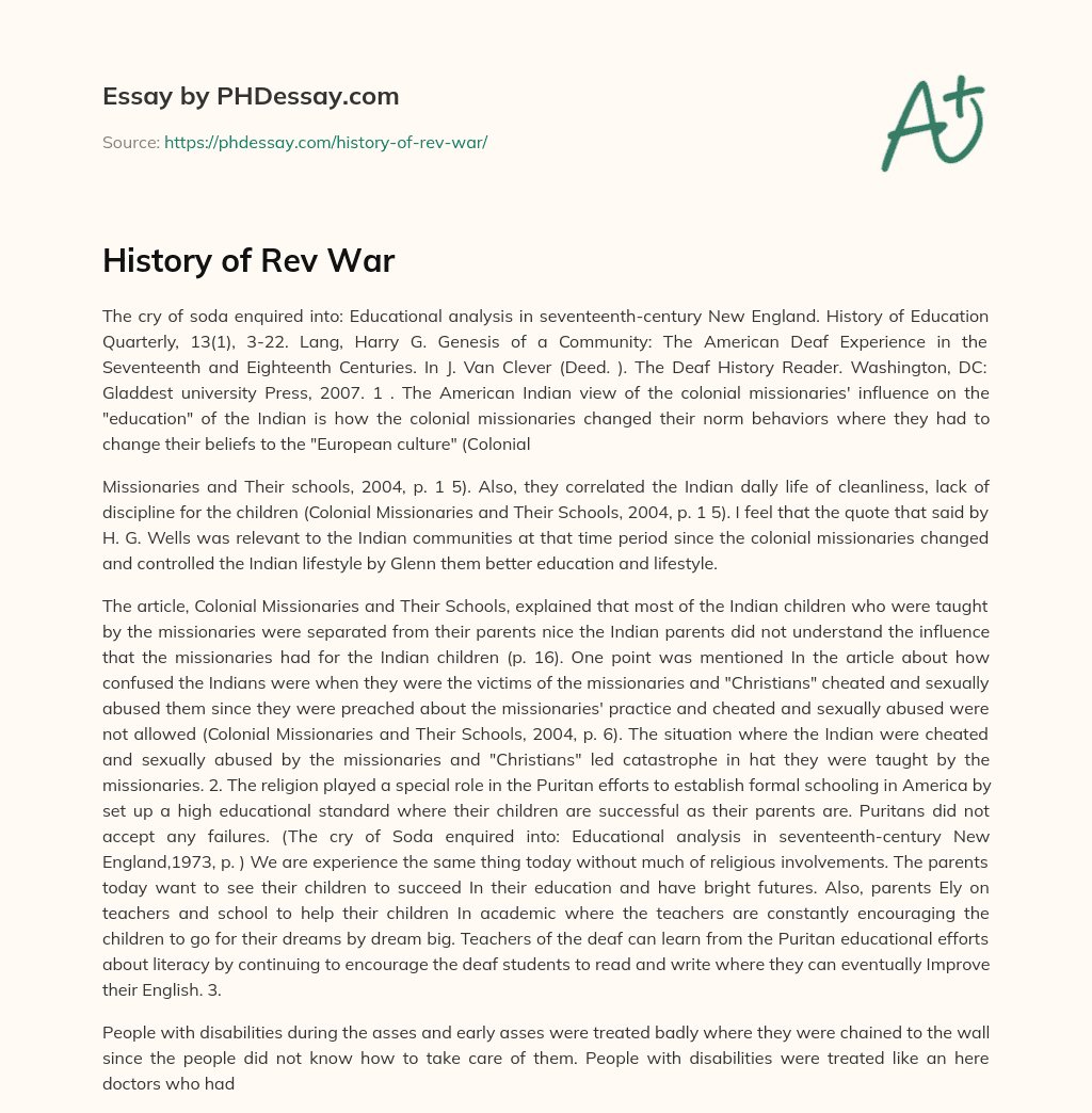 History of Rev War essay