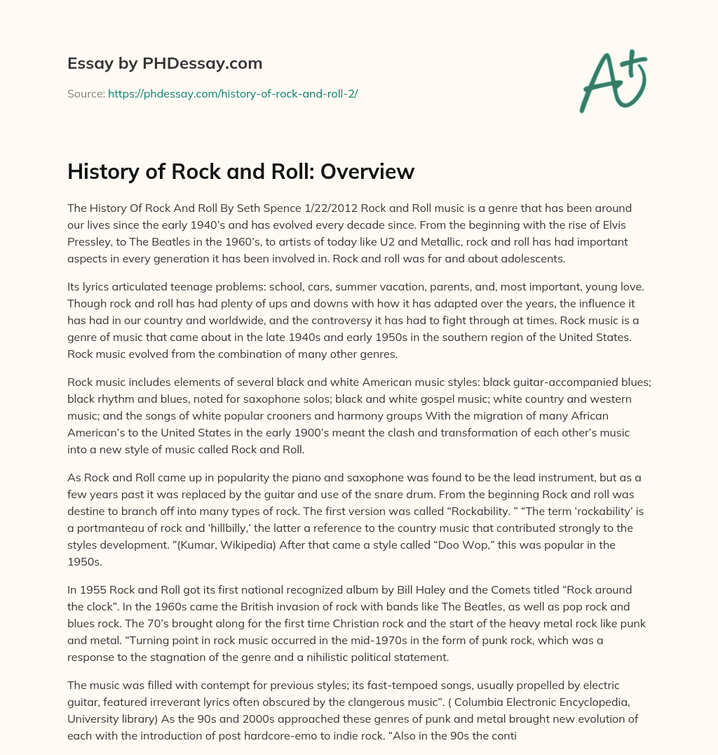 History of Rock and Roll: Overview essay