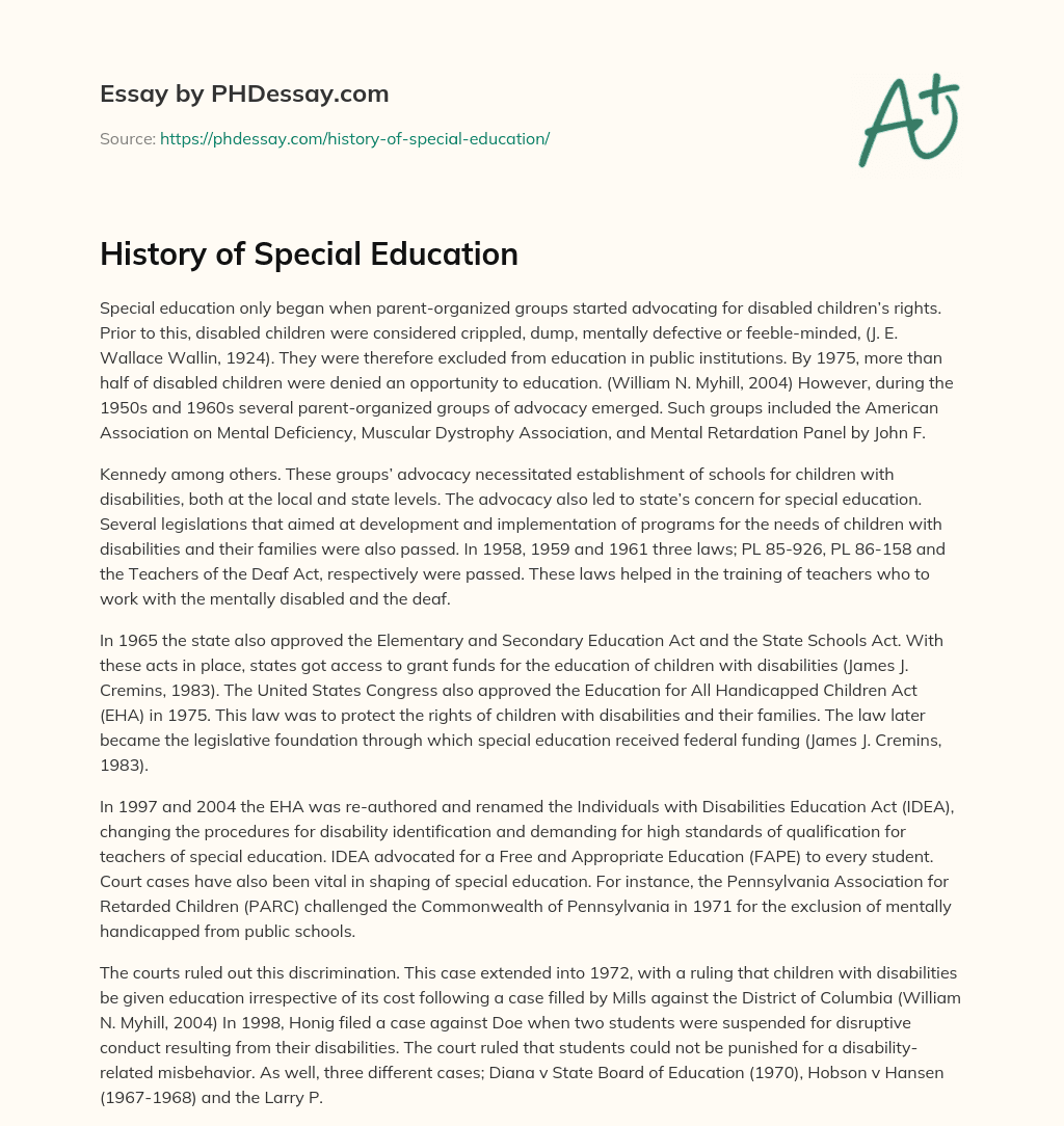 history of special education essay