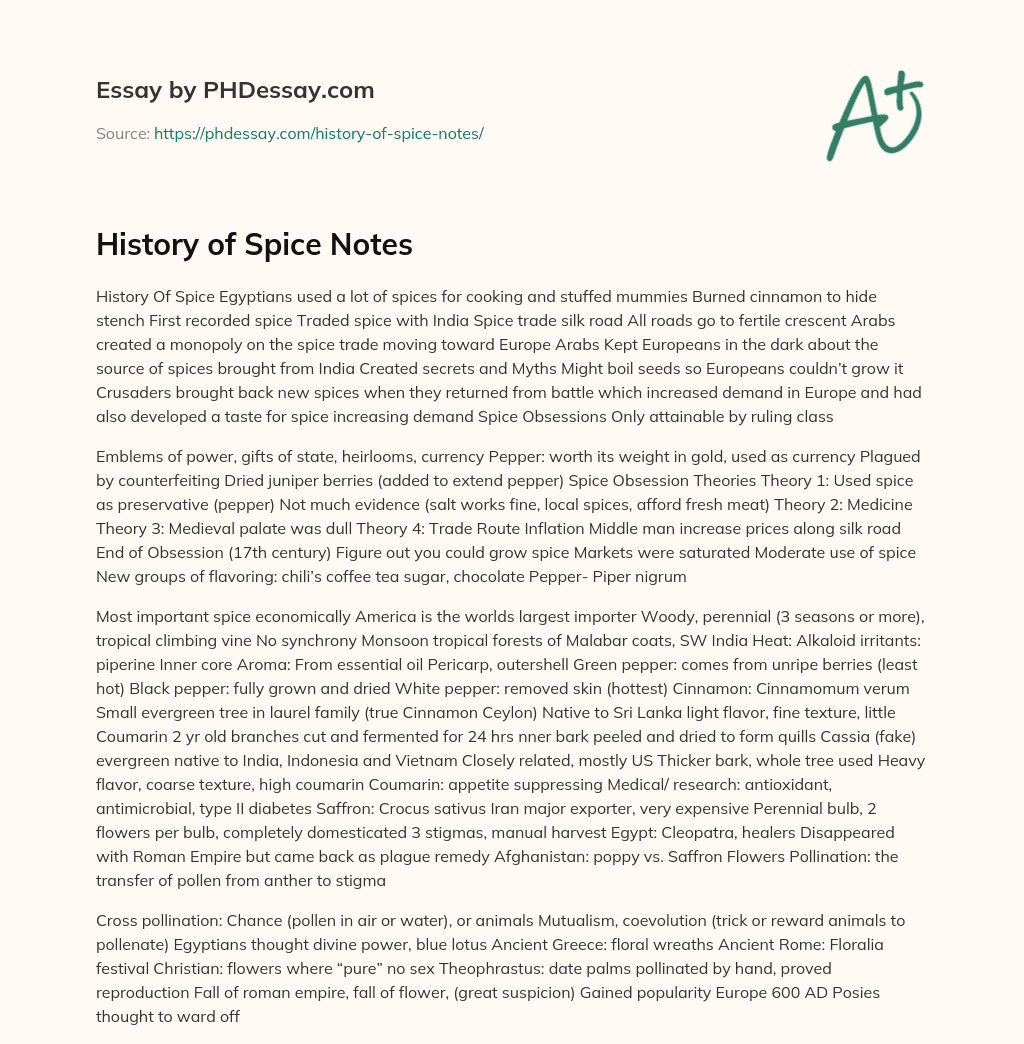 History of Spice Notes essay