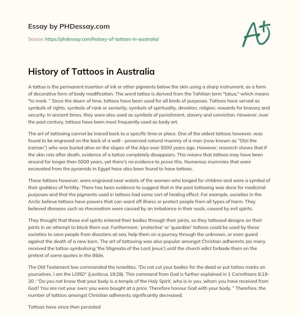 History of Tattoos in Australia essay