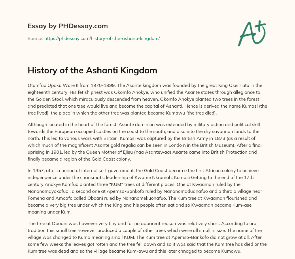 History of the Ashanti Kingdom essay