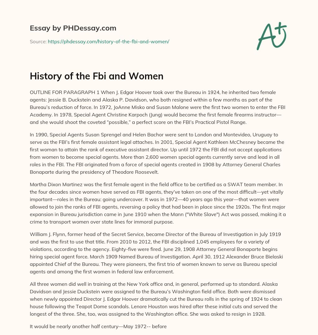 History of the Fbi and Women essay